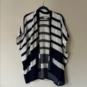 LOFT Navy and Cream Striped Cardigan
